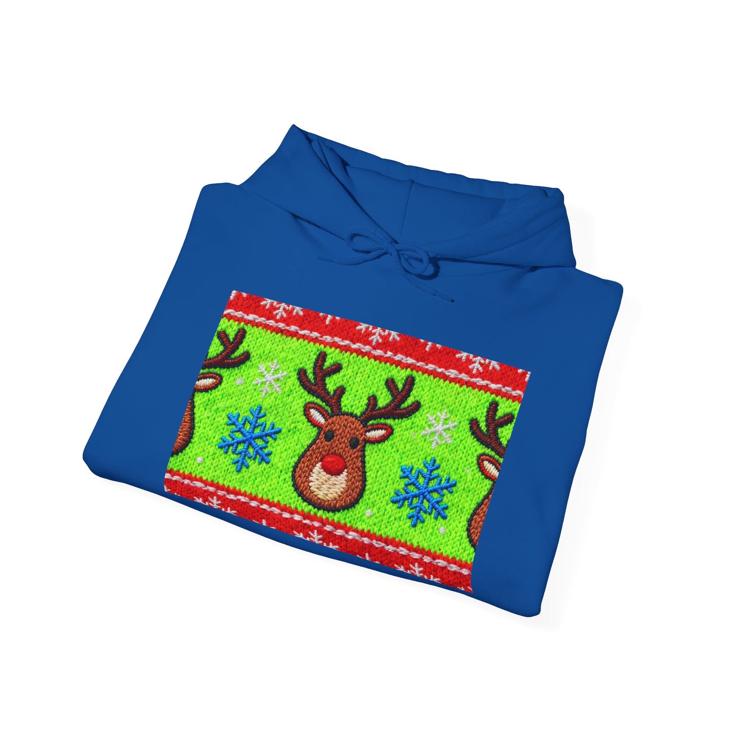 Ugly Rudolph Christmas Sweater look in a COMFYcozy Heavy Blend™ Hooded Sweatshirt