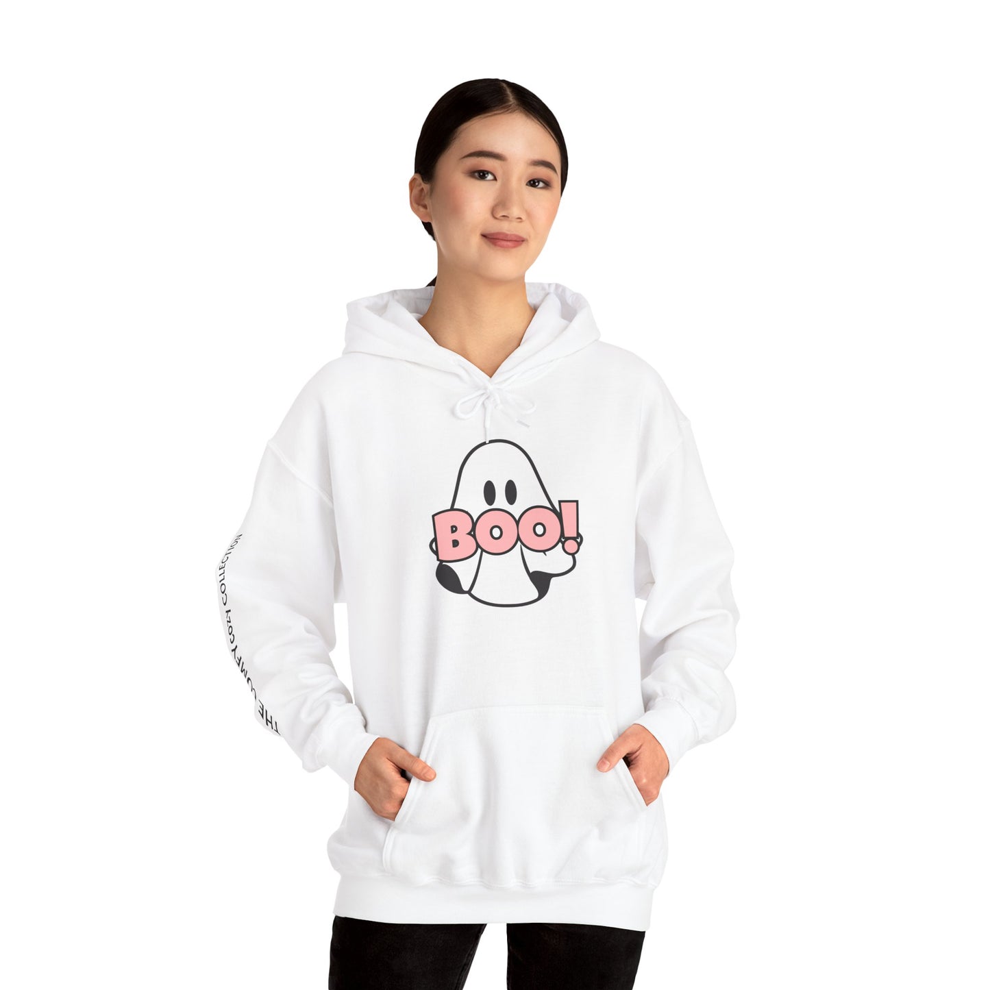 BOO! in Pink COMFYcozy Heavy Blend™ Hooded Sweatshirt