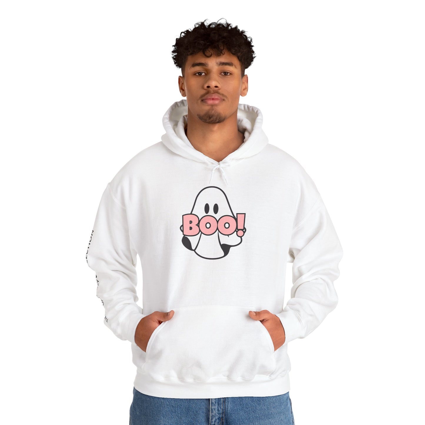 BOO! in Pink COMFYcozy Heavy Blend™ Hooded Sweatshirt
