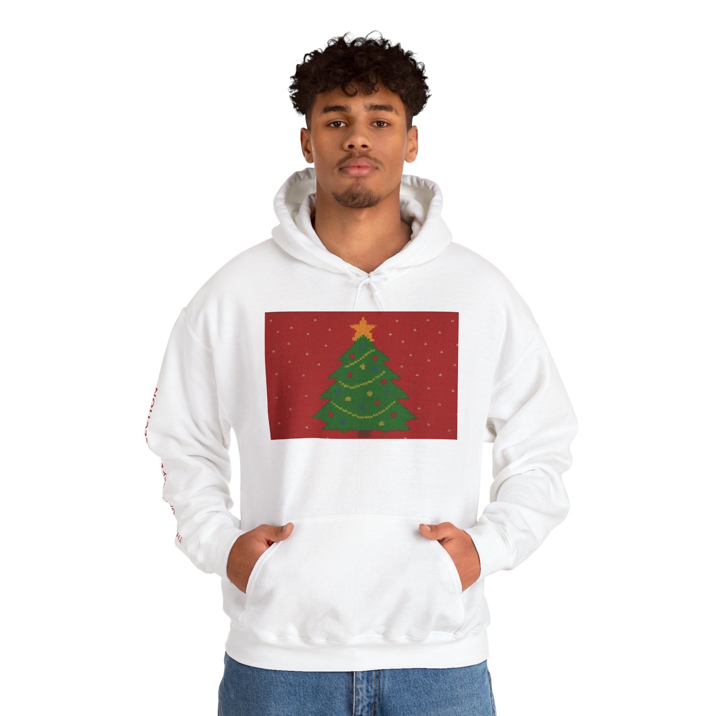 Ugly Christmas Sweater Look in a  COMFYcozy Heavy Blend™ Hooded Sweatshirt