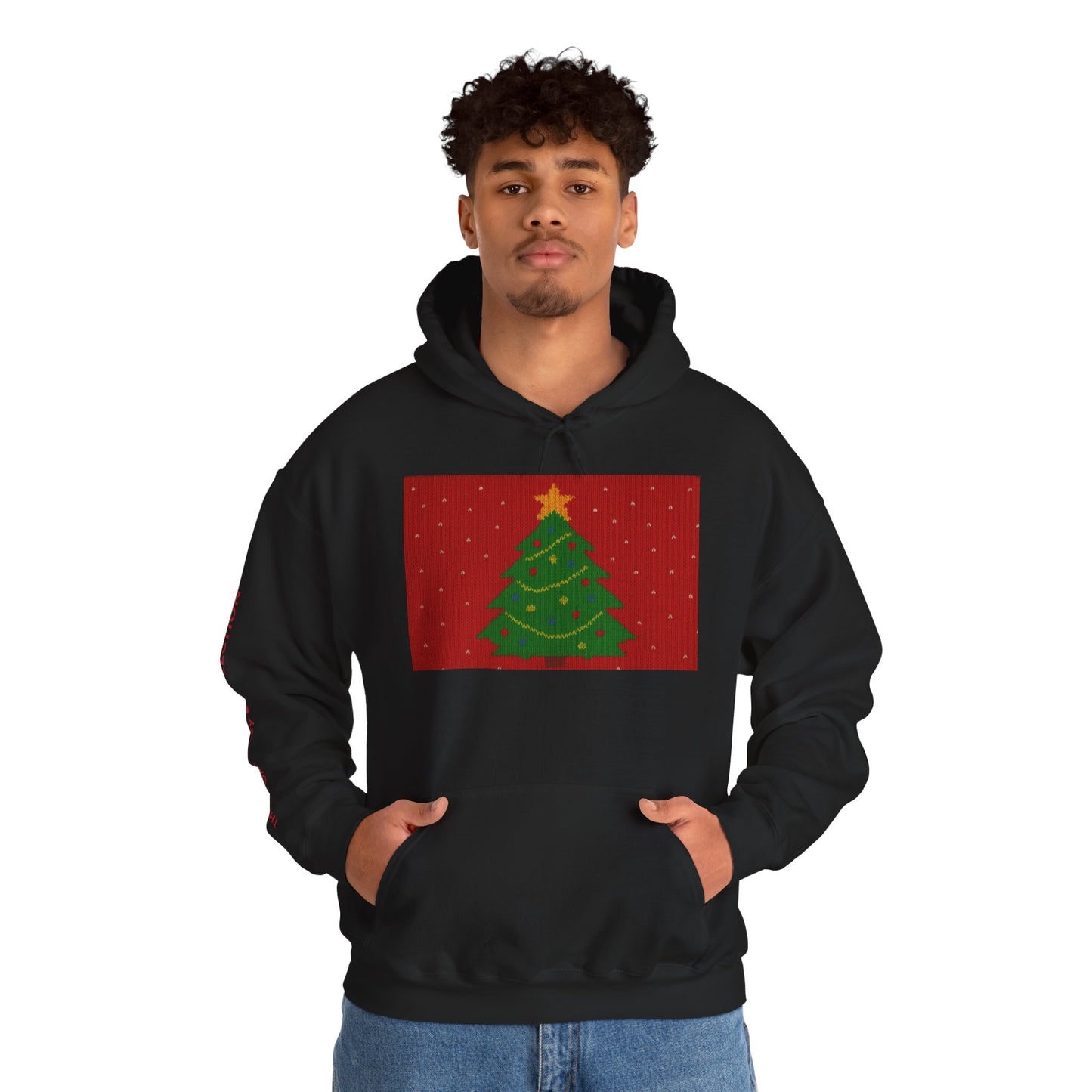 Ugly Christmas Sweater Look in a  COMFYcozy Heavy Blend™ Hooded Sweatshirt