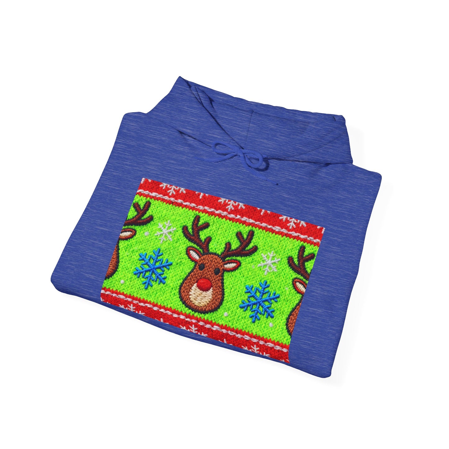 Ugly Rudolph Christmas Sweater look in a  COMFYcozy Heavy Blend™ Hooded Sweatshirt